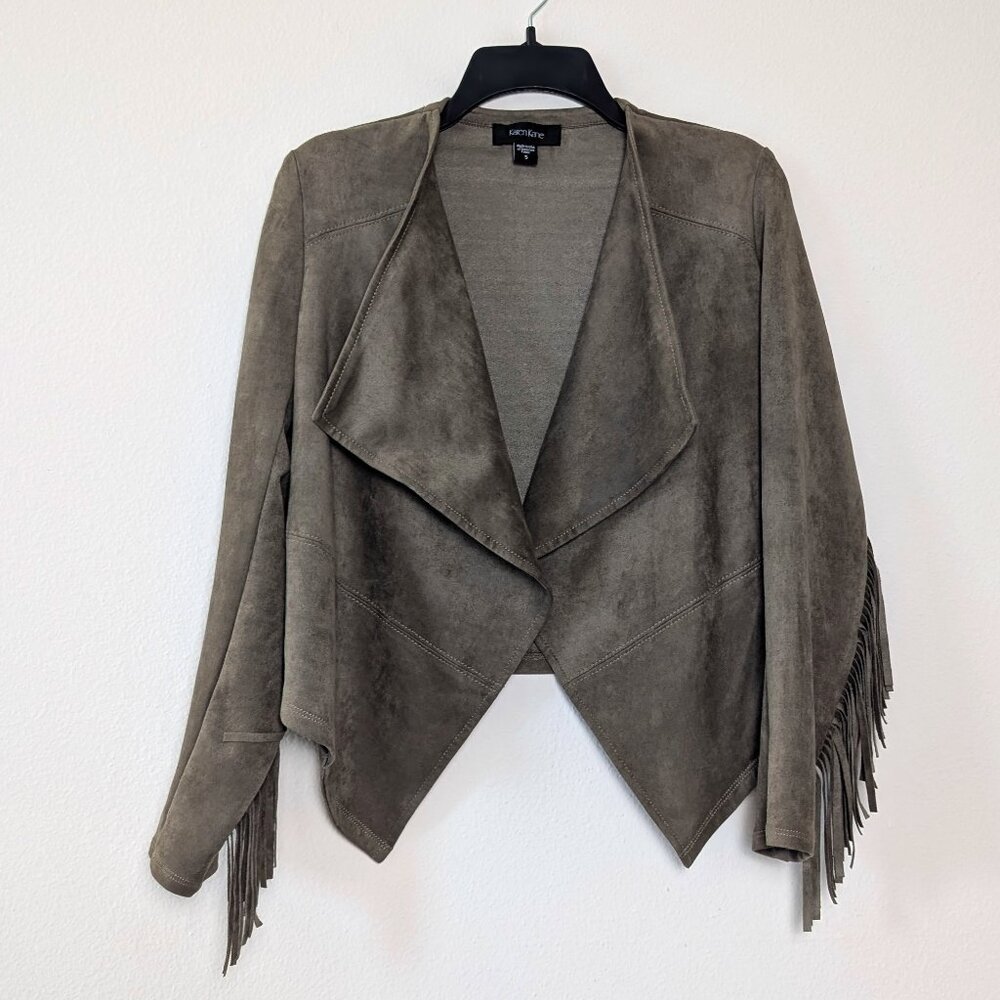 KAREN KANE Faux Suede Fringe Jacket Cardigan Womens Size S Made in USA